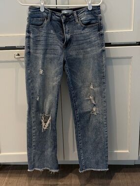 Vervet High Rise Straight Jeans with distressing